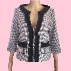 White House Black Market Wispy Ruffle Grosgrain Trim Jacket 6 M